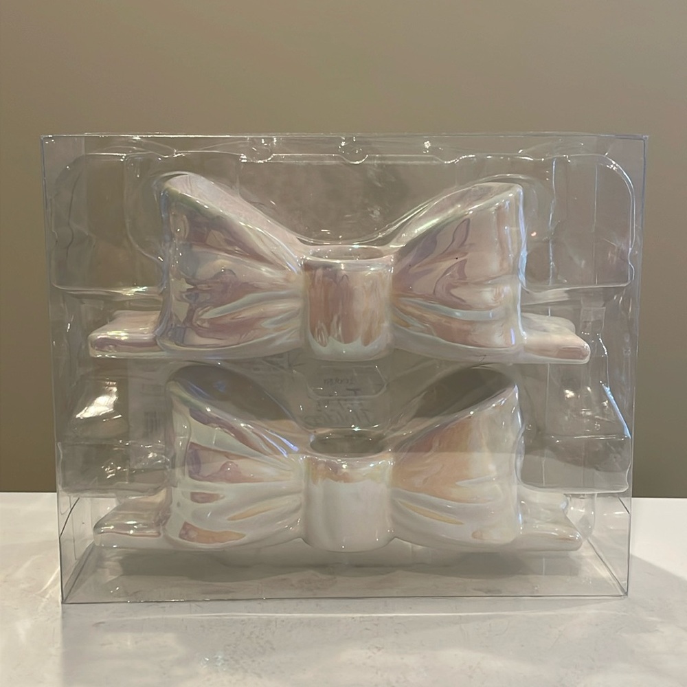 ⚡️New Target Bullseye Playground Iridescent Bow 🎀 Ceramic Candleholders - 2 pk